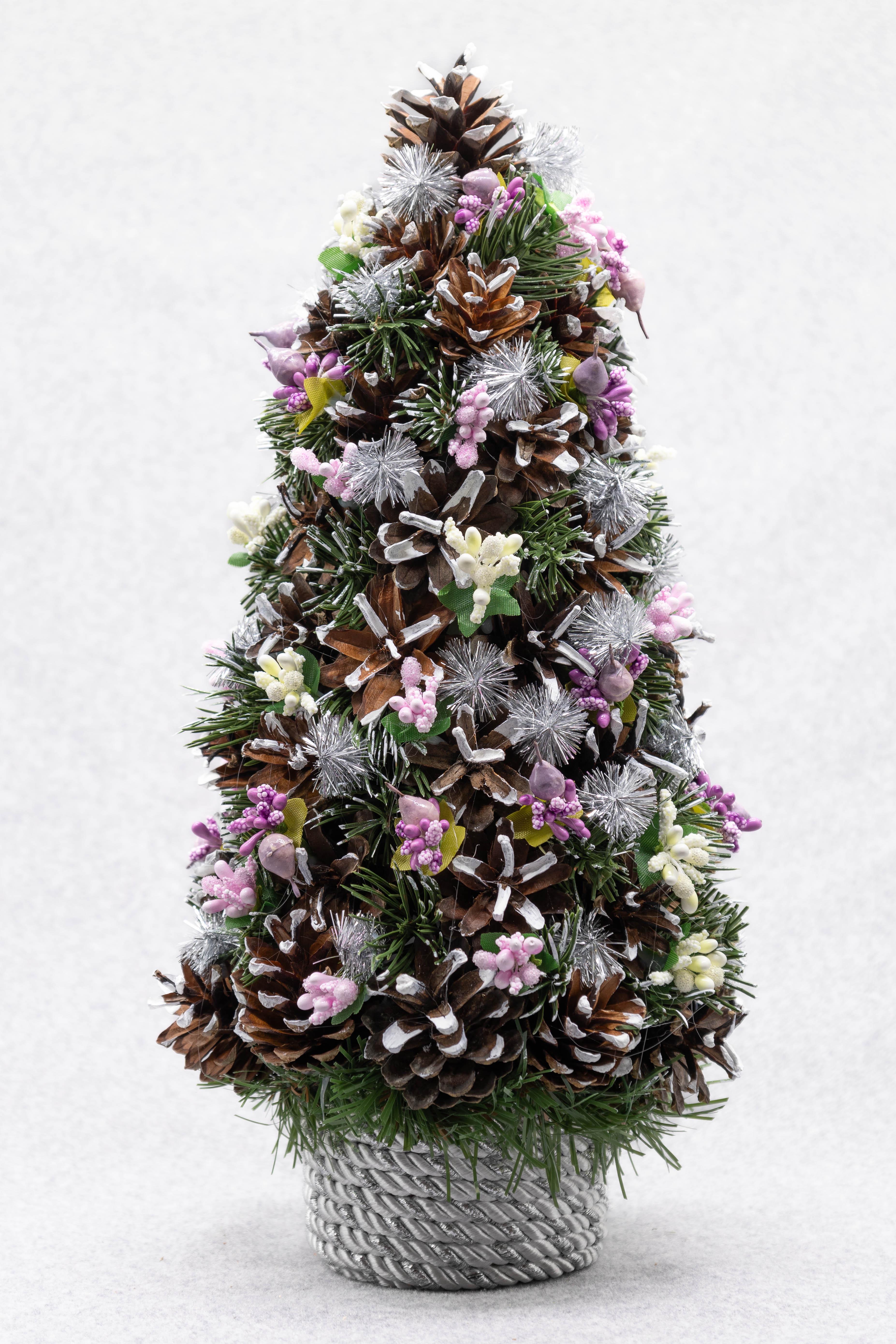 Елка Декоративная рождественская ДАЙС из шишек и Декора на серебряной подставке 35 см (Е3505) - фото 2