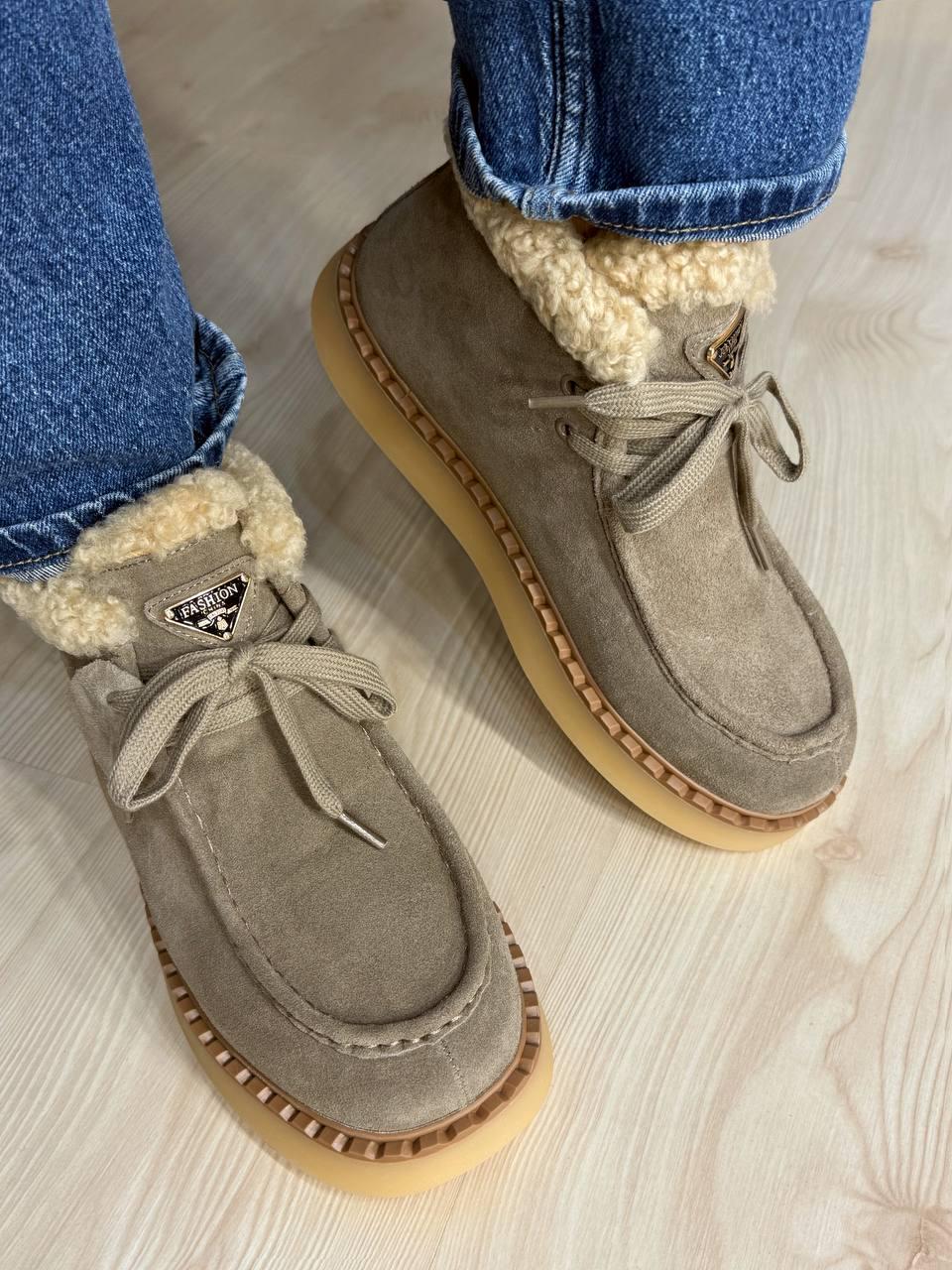 Ботинки женские Hengji 68-5 замшевые на меху с опушкой р. 36 Бежевый (5333)