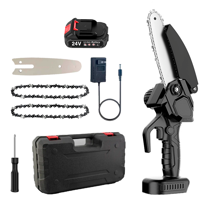 Пила мини аккумуляторная цепная 24V в ударопрочном кейсе с запасной цепью шина 4" (N-029)