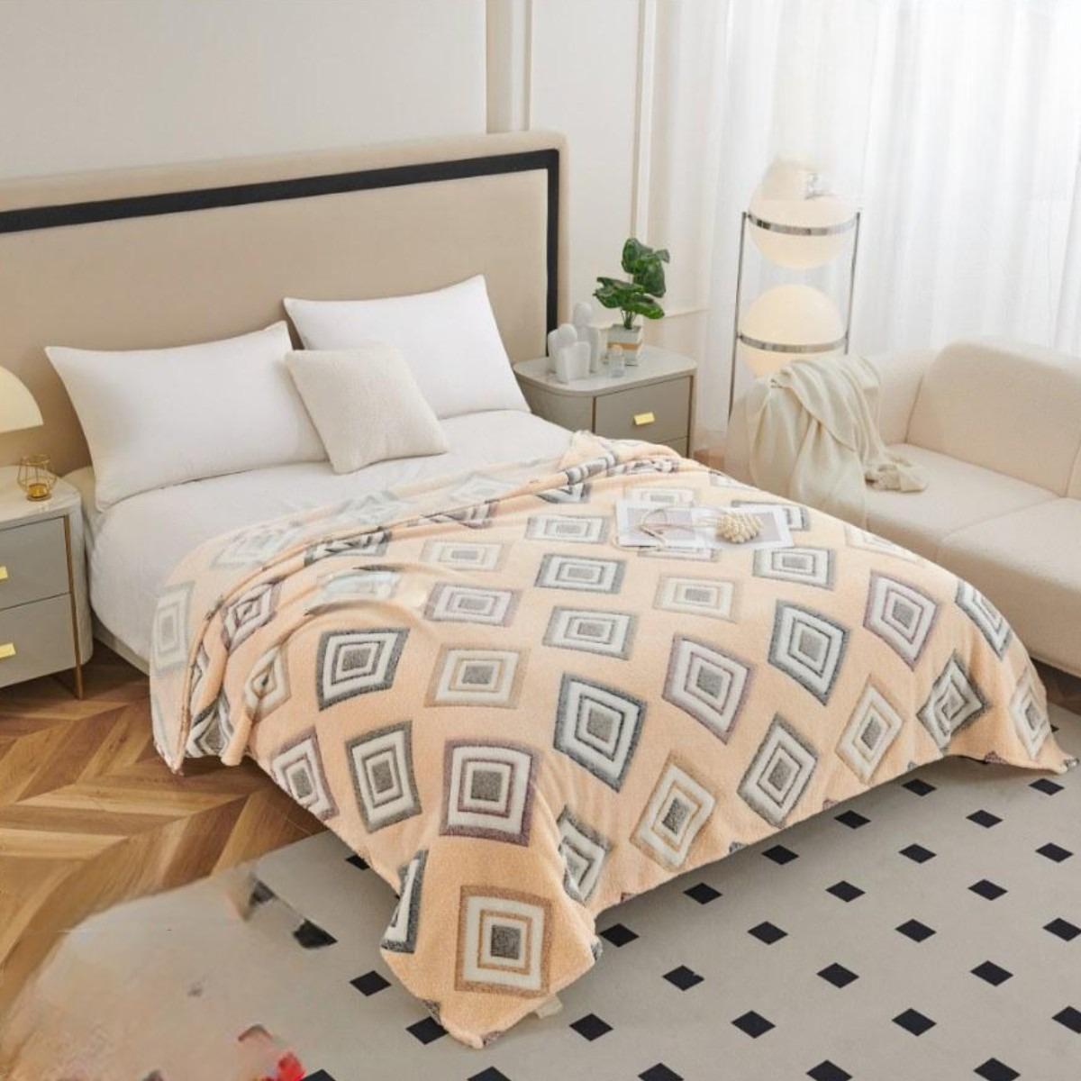 Плед Koloco Стрижка выбитый рисунок Ромбы евро 220х240 см Бежевый (40335)