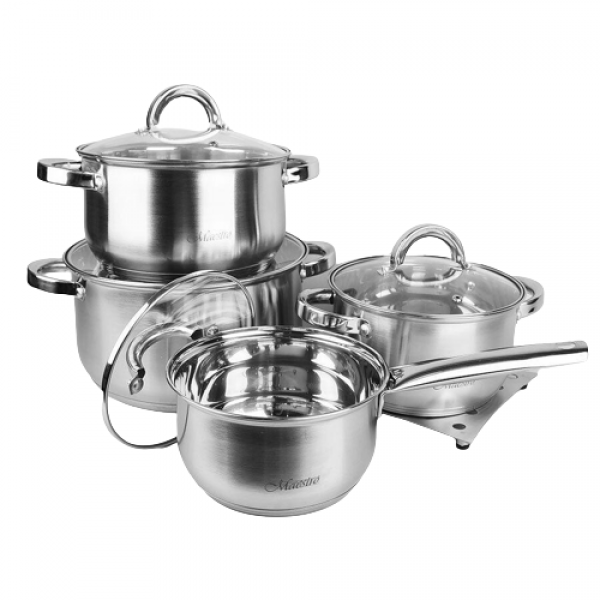 Набір посуду Maestro із нержавіючої сталі зі скляними кришками 1,5/2/3/5 л 9 пр. (8b0da7e2) - фото 2
