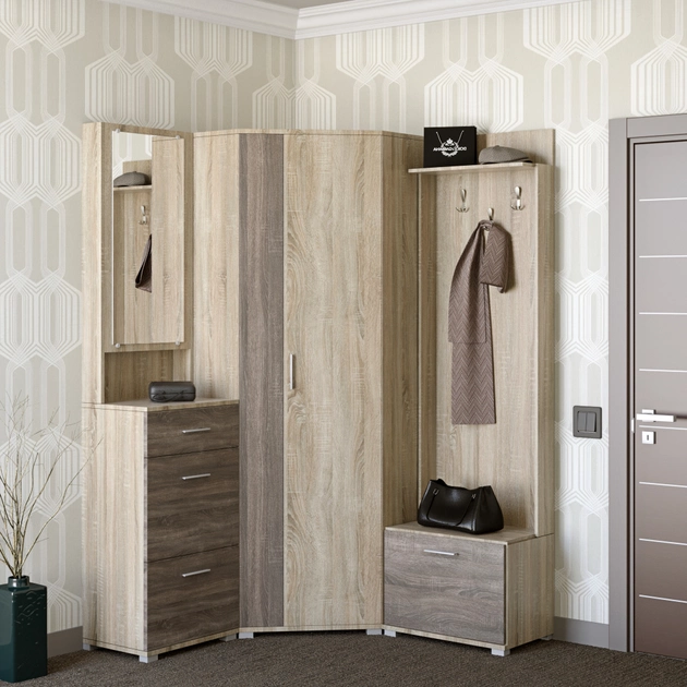 Прихожая Эверест Бриз-3 комплект Дуб сонома/Трюфель (ЕВ20496)