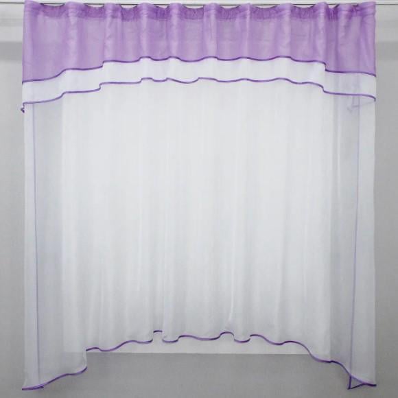 Гардина на кухню с аркой шифон 270х170 см Белый/Сирень (036к)
