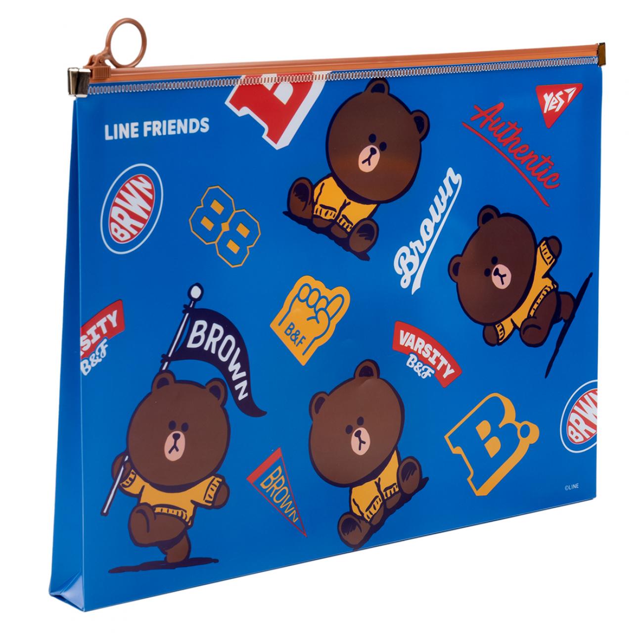 Папка-конверт Yes Line Friends А4 на молнии Синий (492091)