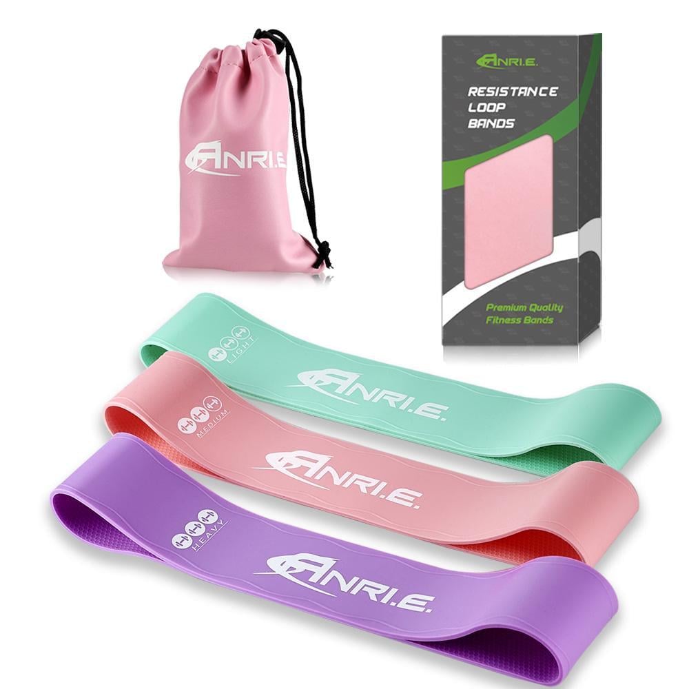 Гумки для фітнесу професійні неслизькі ANRI.E. RBS-01 3 шт. Рожевий/Бірюзовий/Фіолетовий