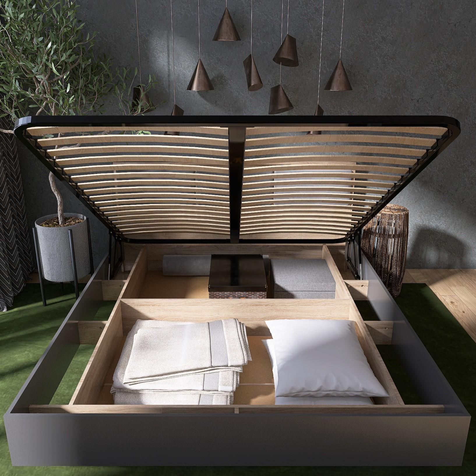 Кровать двуспальная Everest Сити 1600 с подъемным механизмом и ламельным основанием Сонома/Графит (11496) - фото 3 Кровать двуспальная Everest Сити 1600 с подъемным механизмом и ламельным основанием Сонома/Графит (11496) - фото 3