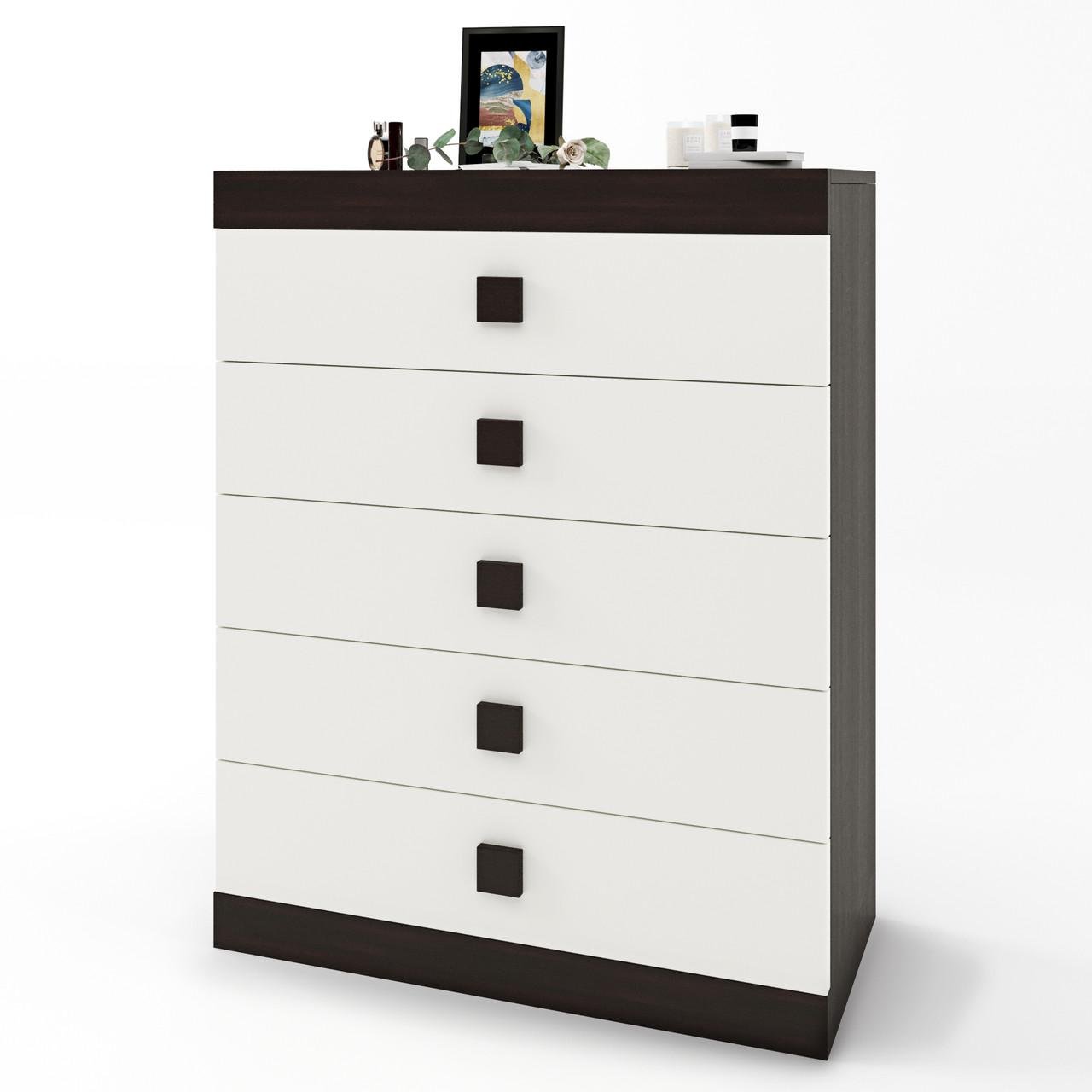 Комод высокий Еверест Соната-2 на 5 ящиков 80х38х101 см Венге темный/белый (DTM-2021)