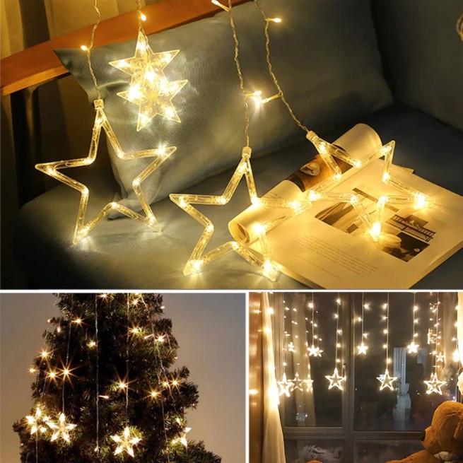 Гірлянда світлодіодна Зірки новорічна від мережі з пультом керування теплий білий 12 ламп 3 м (1080) - фото 9