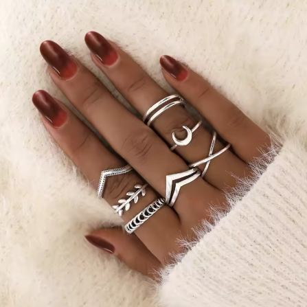 Набір кілець жіночих у вигляді місяця листя 7 шт. (1400711670)