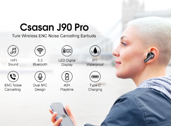 Наушники беспроводные J 90 PRO 2023 Bluetooth 5.3 Hi-Fi Stereo со светодиодным дисплеем питания водонепроницаемые (788800) - фото 7