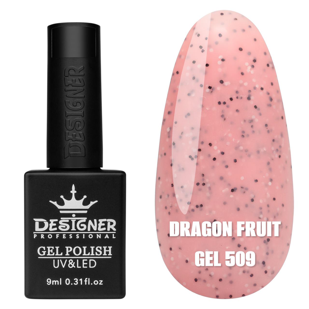 Гель-лак для маникюра Dragon fruit gel Дизайнер с черно-белой крошкой 9 мл Розовый №509