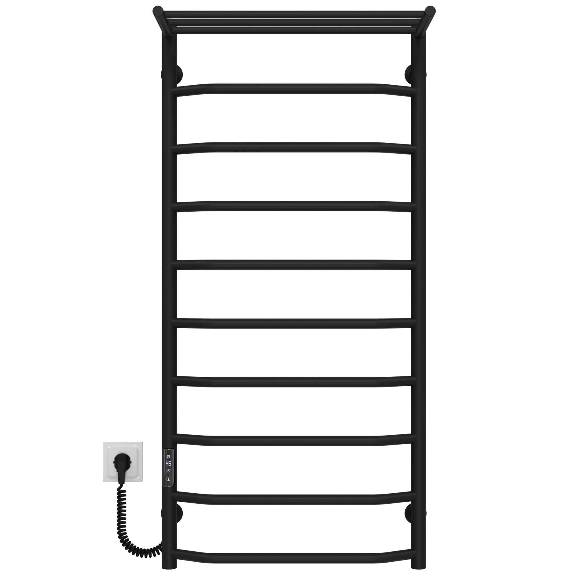 Рушникосушарка електрична з полицею Deffi Трапеція П10 JD03 ліве підключення нержавіюча сталь 500х1100 мм Чорний (C.TP.110.50.10.E.B.L.1)