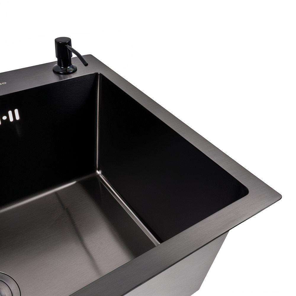 Мийка кухонна PVD Valeso Handmade сифон круглий 3,0/0,8 65х45 Чорний - фото 3 Мийка кухонна PVD Valeso Handmade сифон круглий 3,0/0,8 65х45 Чорний - фото 3