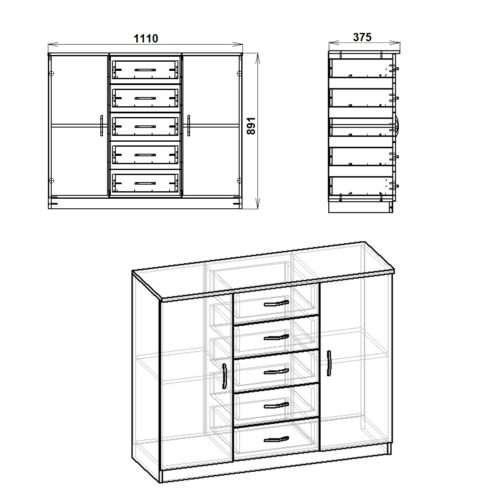 Комод Компаніт 5/2 из 5 ящиков и тумбы в спальню для одежды и белья 111х89,1х37,5 см с МДФ Ольха (36) - фото 2