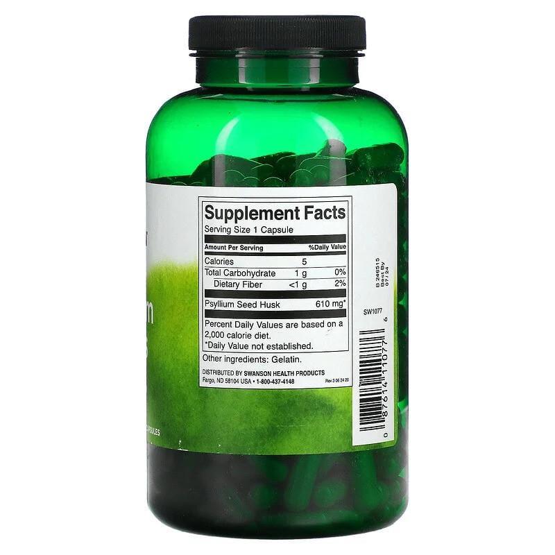 Псиліум Swanson Psyllium Husk Подорожник мелене лушпиння насіння клітковина 610 мг 300 капс. (1535254542) - фото 2