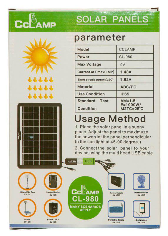 Солнечная панель с зарядным устройством USB CcLamp CL-980 8W 9V 1.2A - фото 2