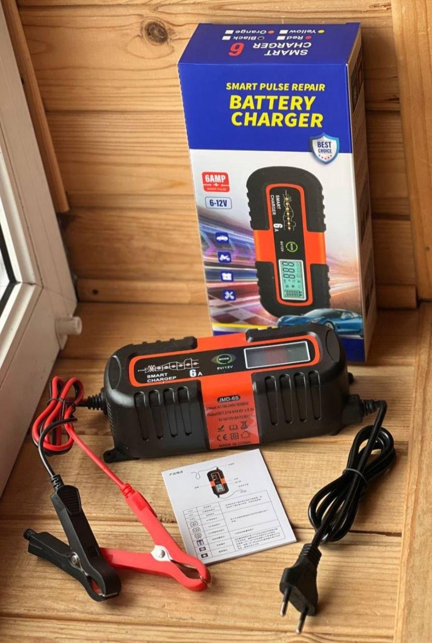Зарядное устройство 6V/12V 6A для автомобильных аккумуляторов с LCD-дисплеем и функцией восстановления Зарядное устройство 6V/12V 6A для автомобильных аккумуляторов с LCD-дисплеем и функцией восстановления