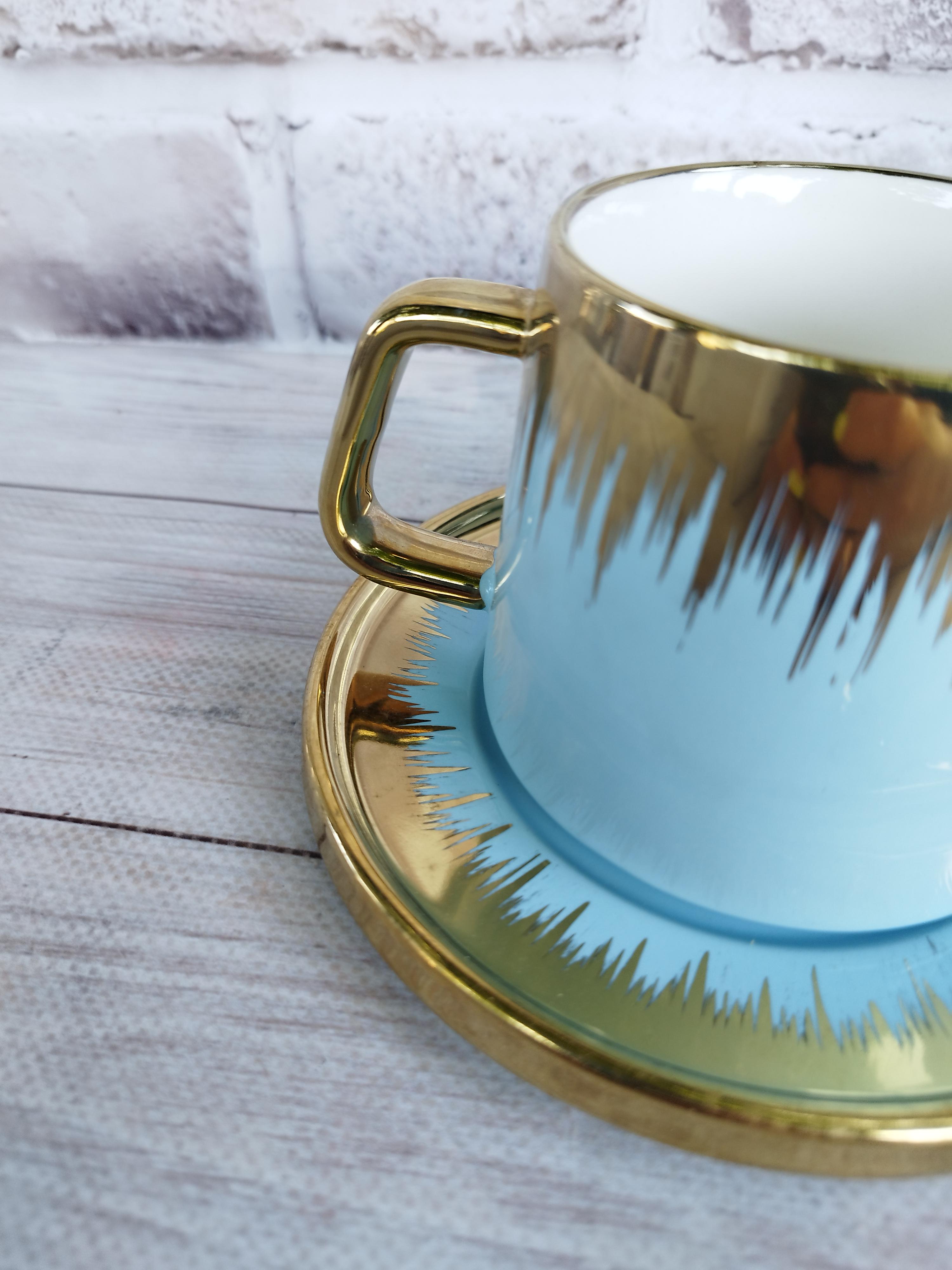 Чашка Happy Life керамика с блюдцем и ложкой 350 мл Голубой (17528531) - фото 4