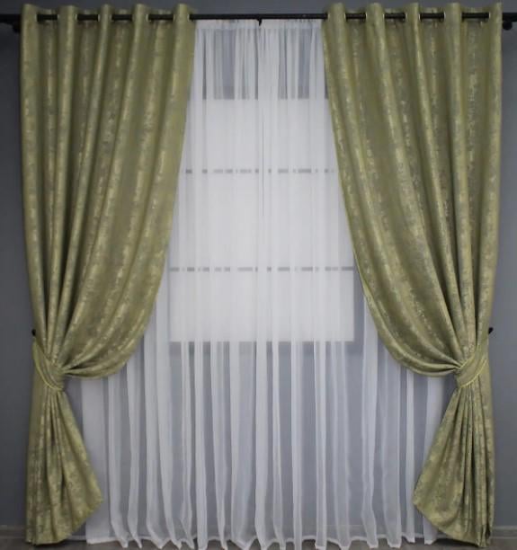 Штори в вітальню/спальню на люверсах жакард Sultan YL 1,5х2,5 м 2 шт. Оливковий (1213ш 37-0062) - фото 1 Штори в вітальню/спальню на люверсах жакард Sultan YL 1,5х2,5 м 2 шт. Оливковий (1213ш 37-0062) - фото 1