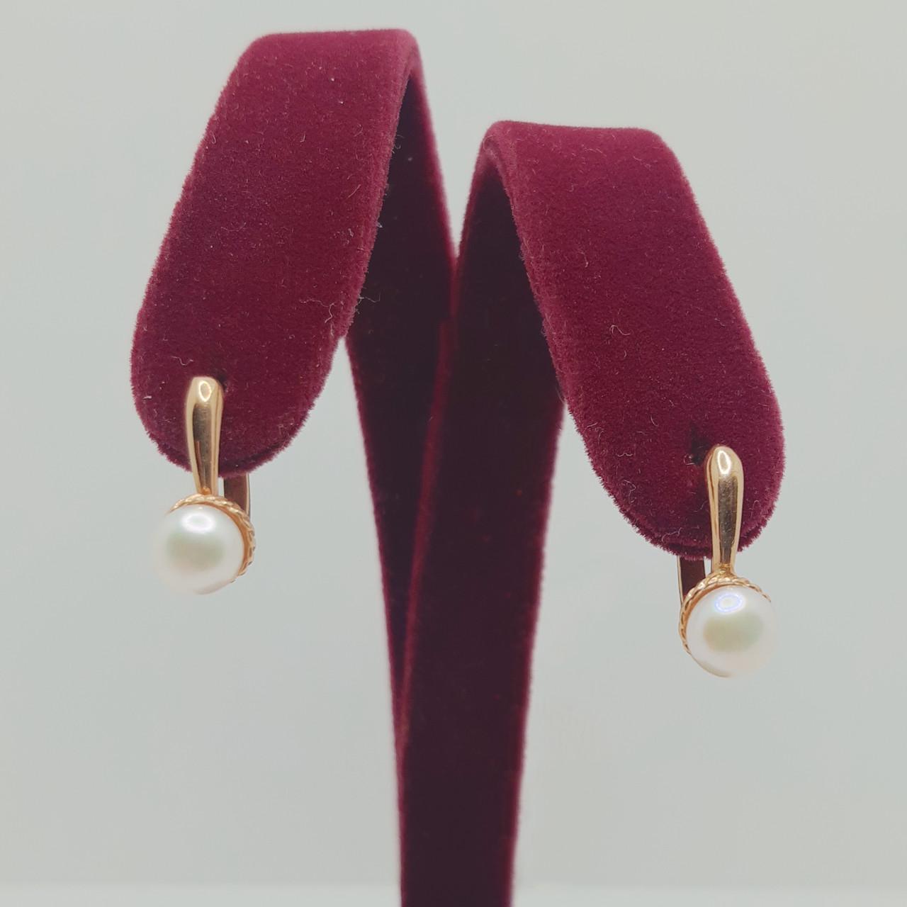 Серьги золото белый жемчуг 585° 3,52 г (с111)