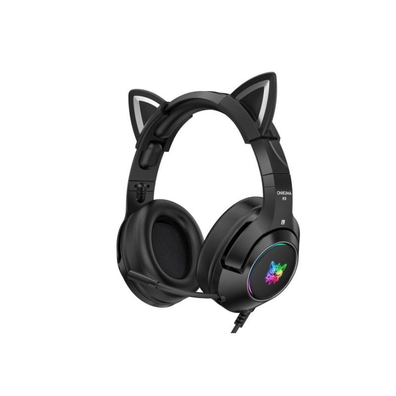 Наушники проводные Onikuma CAT K9 игровые с микрофоном RGB-подсветкой и съемными кошачьими ушками AUX 3,5 мм Черный (631994)
