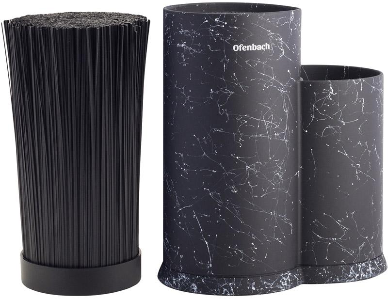 Підставка-колода Ofenbach Black Marble для кухонних ножів і ножиць 20х12х22,5 см подвійна кругла (NB-100208)