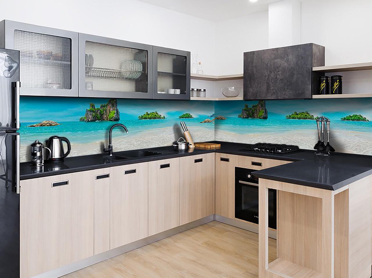 Кухонный фартук Песок пляж море из самоклеющейся виниловой пленки 60х250 см Голубой