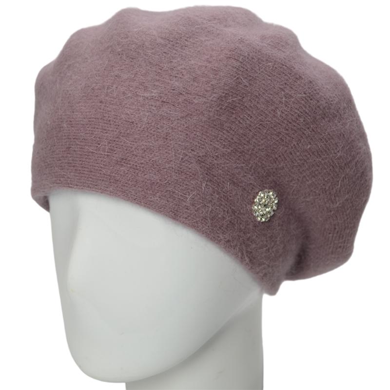 Берет женский Novita Фанни ангоровый на ножке one size Сиреневая пудра