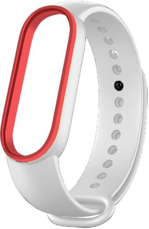 Ремешок UWatch Double Color Replacement Silicone Band Line For Xiaomi Mi Band Line 5/6/7 White/Red - фото 1