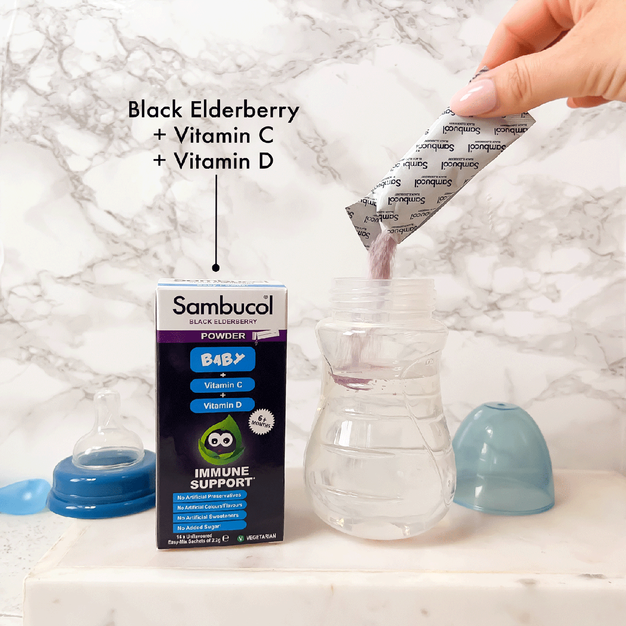 Самбукол саше для імунітету Sambucol Baby Powder Чорна бузина/Вітамін C/D для дітей від 6 місяців №14 - фото 5 Самбукол саше для імунітету Sambucol Baby Powder Чорна бузина/Вітамін C/D для дітей від 6 місяців №14 - фото 5