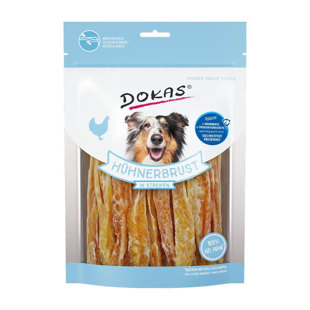 Жувальні ласощі Dokas - смужки з курячої грудки для собак - 250 г