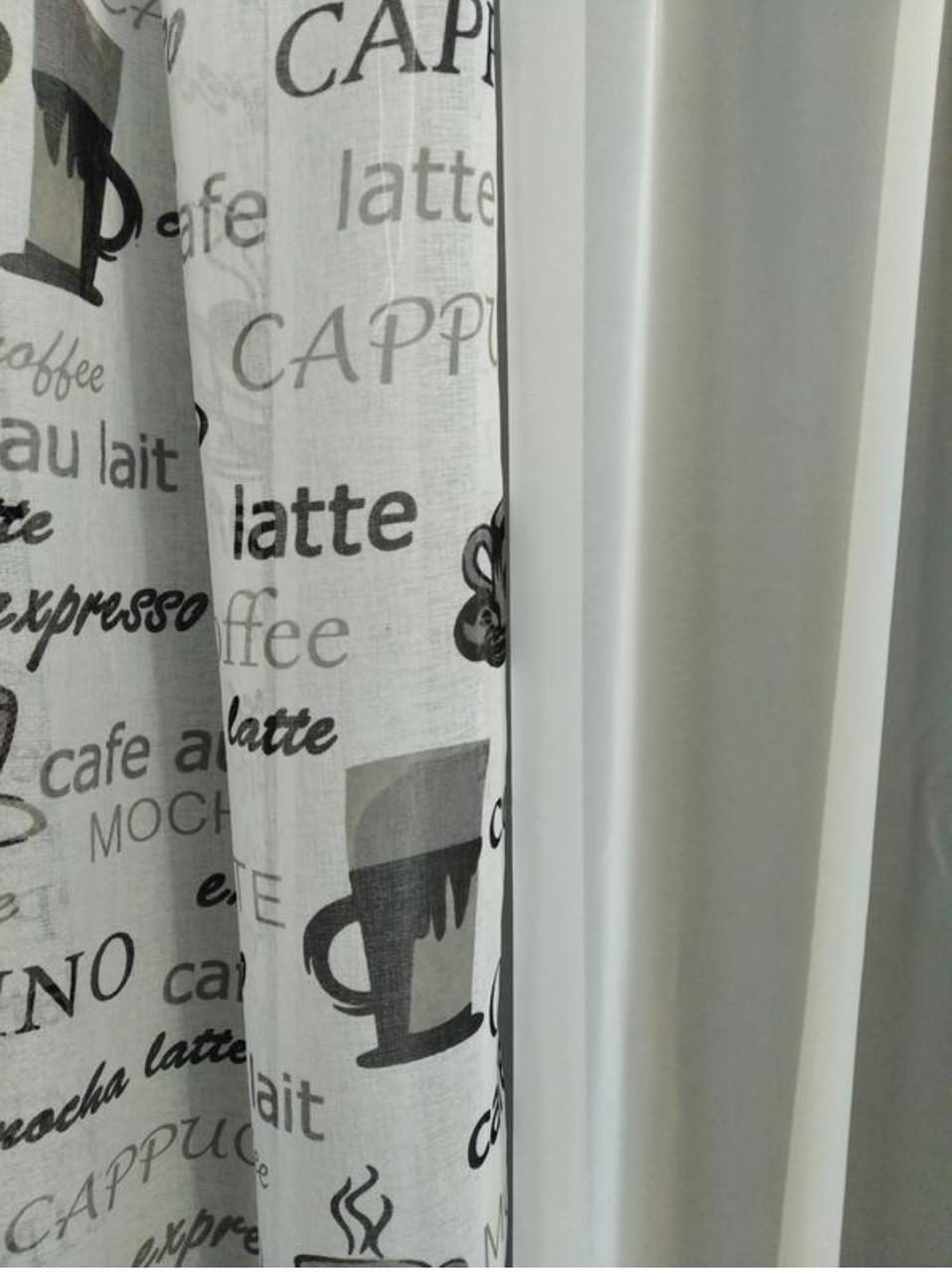 Комплект на кухонное окно Кофе шифон и батист окантованный бейкой 290х190 см Белый/Серый (кшс-02) - фото 3