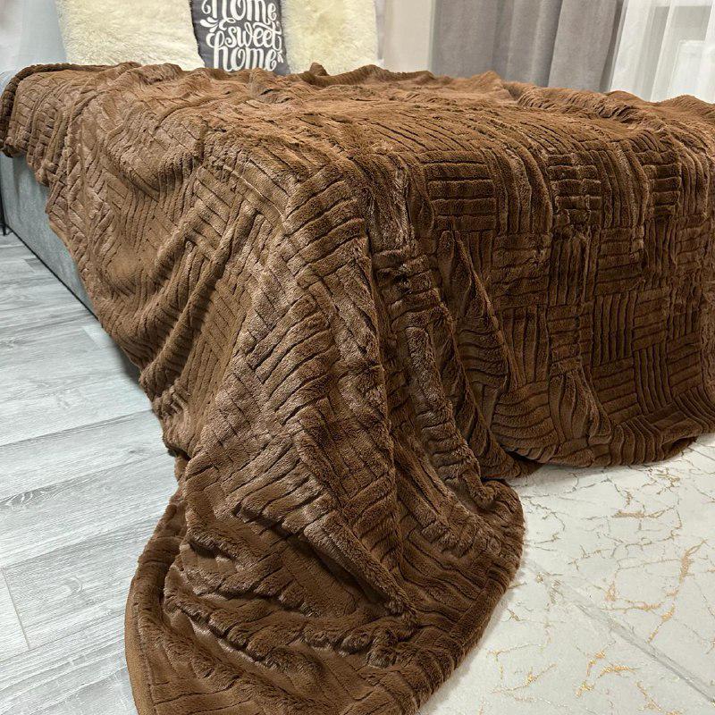 Покрывало микрофибра/велюр 200х230 см Коричневый (P-геометрия-5) - фото 4