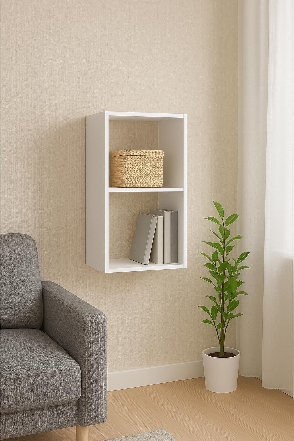 Стелаж настінно-підлоговий модульний MEBLIBUD KUB 2 секції Білий - фото 2 Стелаж настінно-підлоговий модульний MEBLIBUD KUB 2 секції Білий - фото 2