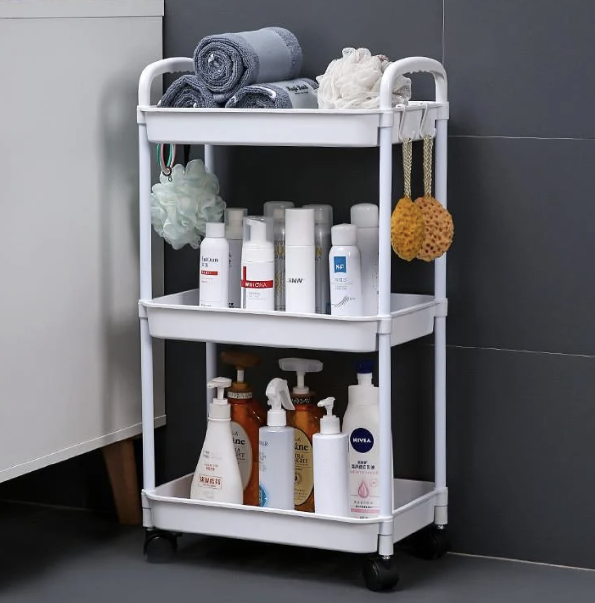 Этажерка пластиковая напольная на 3 полки 70х35х22 см Белый (21588749) - фото 5 Этажерка пластиковая напольная на 3 полки 70х35х22 см Белый (21588749) - фото 5