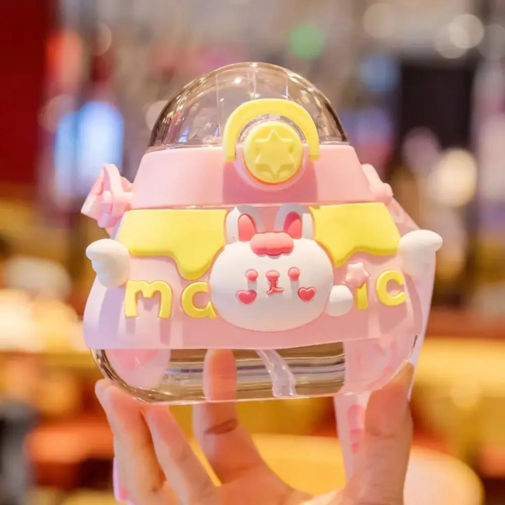 Дитяча пляшка для води з силіконовою трубочкою та ремінцем POP02313 520 мл Рожевий - фото 8