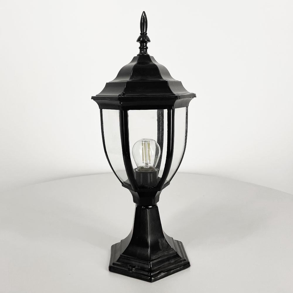 Светильник фонарь уличный с прозрачным стеклом на ножке Черный (9027 BK S/S)