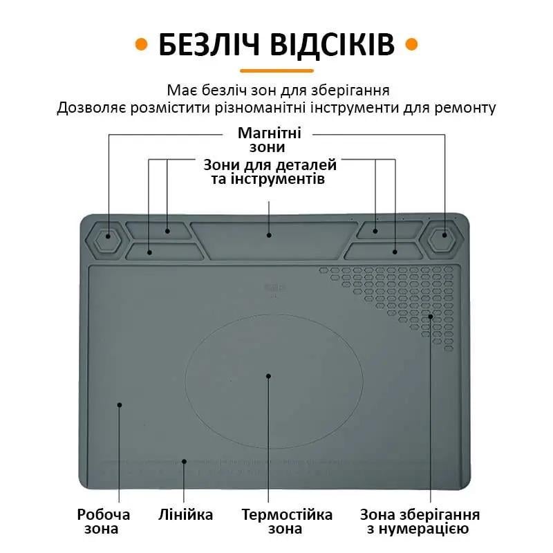 Килимок силіконовий термостійкий TE-616 для розбирання і паяння з комірками 400х300 мм (ART-13981) - фото 2