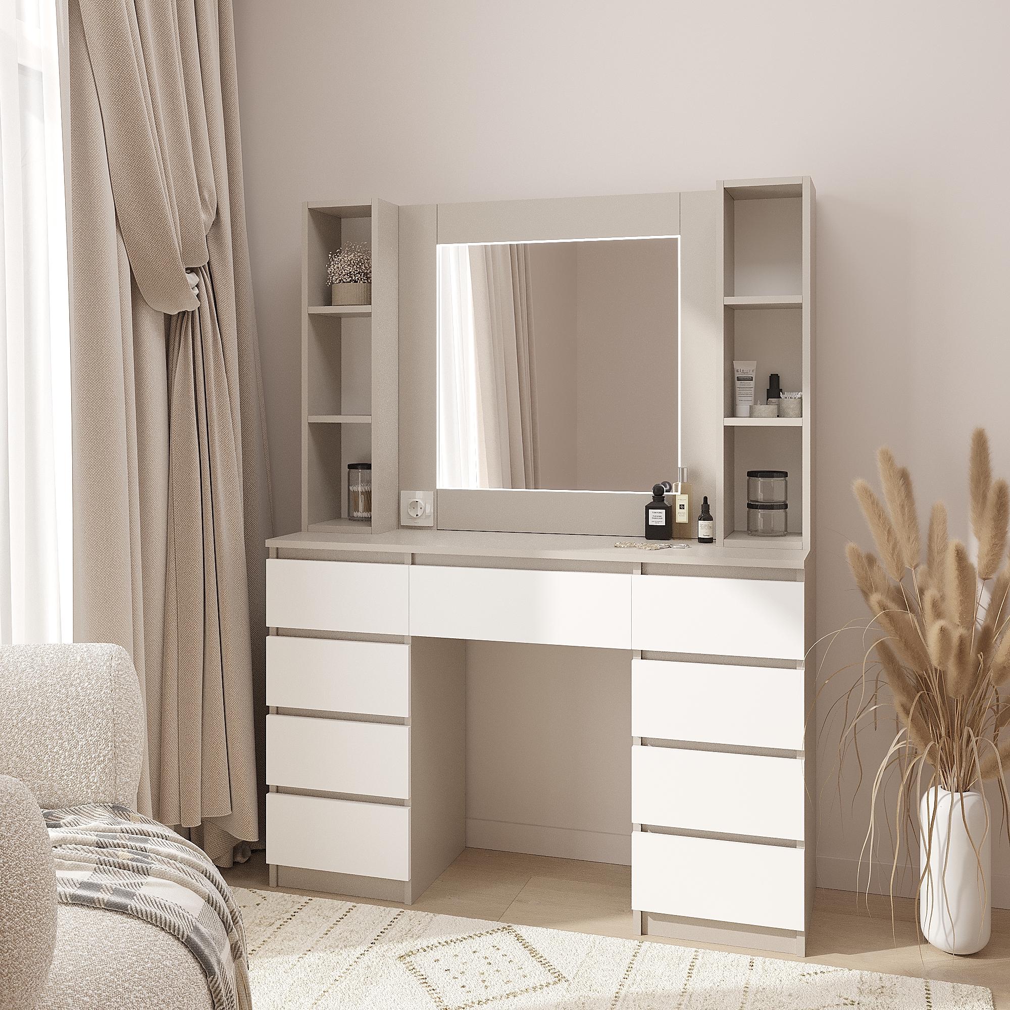 Туалетный столик с LED подсветкой ТЗ-LED Дабл 1600х1200х400 мм Кашемир/Белый (28562015) Туалетный столик с LED подсветкой ТЗ-LED Дабл 1600х1200х400 мм Кашемир/Белый (28562015)