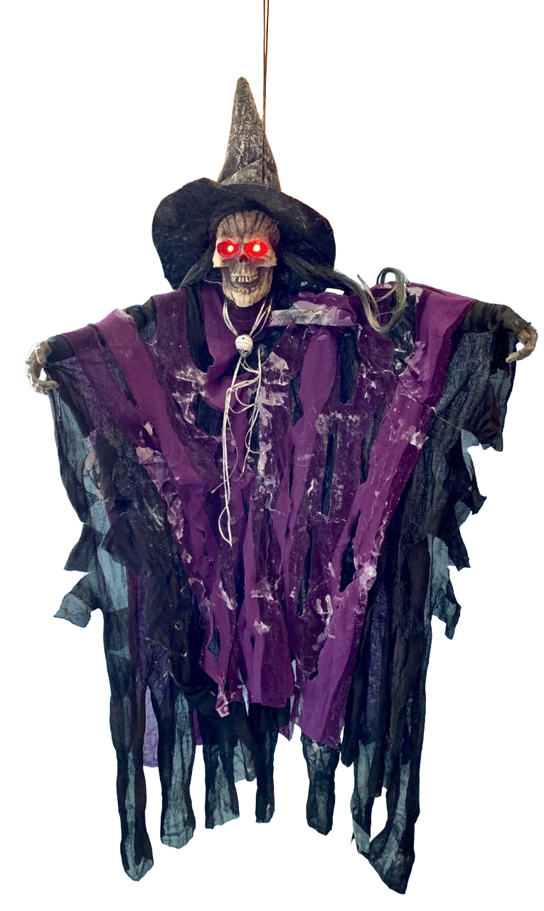 Декор Ведьма в лохмотьях на Хэллоуин со звуком 60 см Фиолетовый