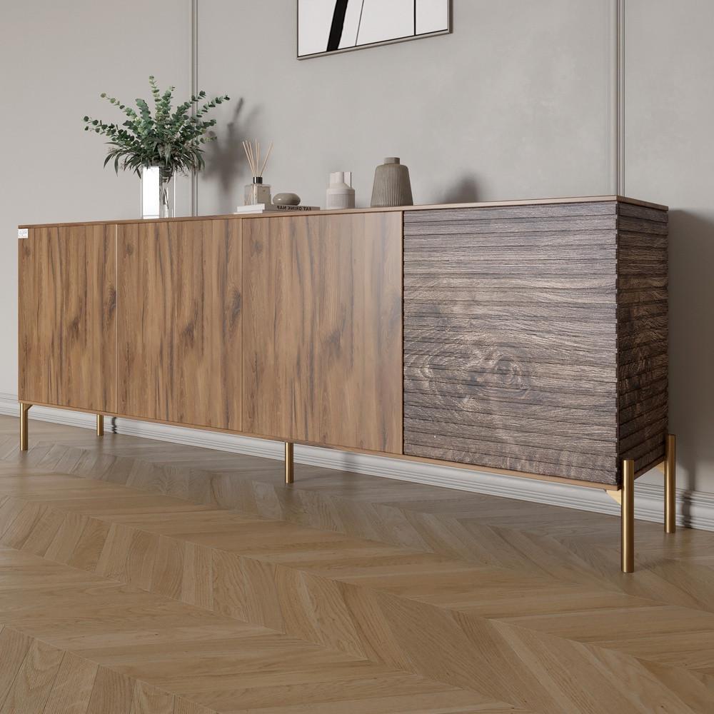 Комод на золотих металевих ніжках Lion Грей 204x38x76,5 см Дуб Ліворно/Дерево (Lion-042663)
