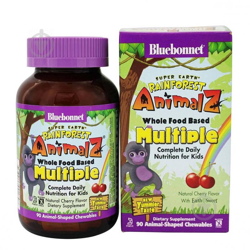 Мультивитамины для детей Bluebonnet Nutrition Rainforest Animalz Вкус Вишни 90 жевательных конфет