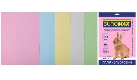 Набір офісного кольорового паперу Buromax PASTEL А4 80 г/м2 20 аркушів 5 кольорів (BM.2721220-99) - фото 1