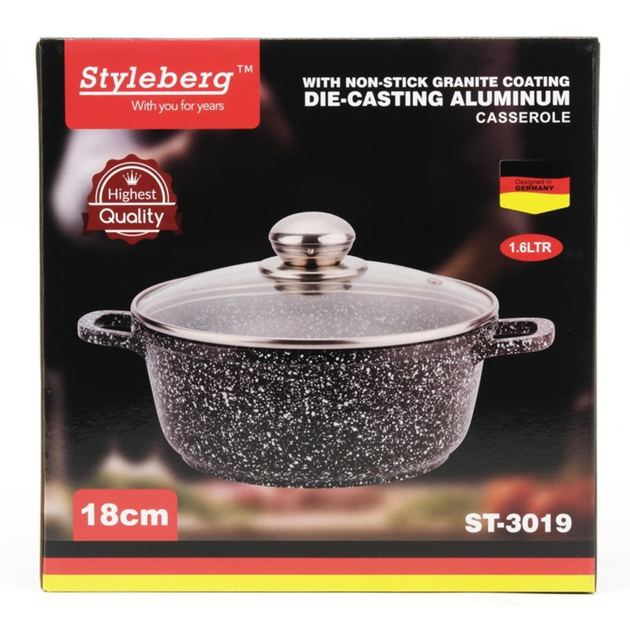 Кастрюля-котел Styleberg ST-3019 1,6 л с антипригарным гранитным покрытием и стеклянной крышкой 18 см (ML-05235) - фото 3