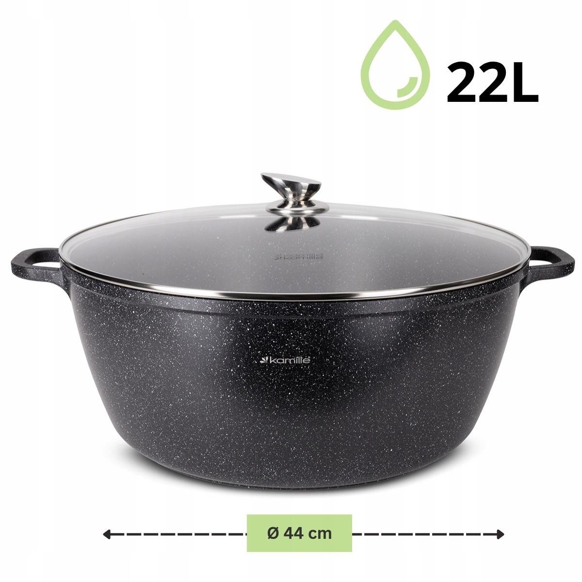 Кастрюля со стеклянной крышкой и антипригарным покрытием Kamille КМ-4484 из литого алюминия 22 л Черный мрамор (150-84-4484) - фото 2 Кастрюля со стеклянной крышкой и антипригарным покрытием Kamille КМ-4484 из литого алюминия 22 л Черный мрамор (150-84-4484) - фото 2
