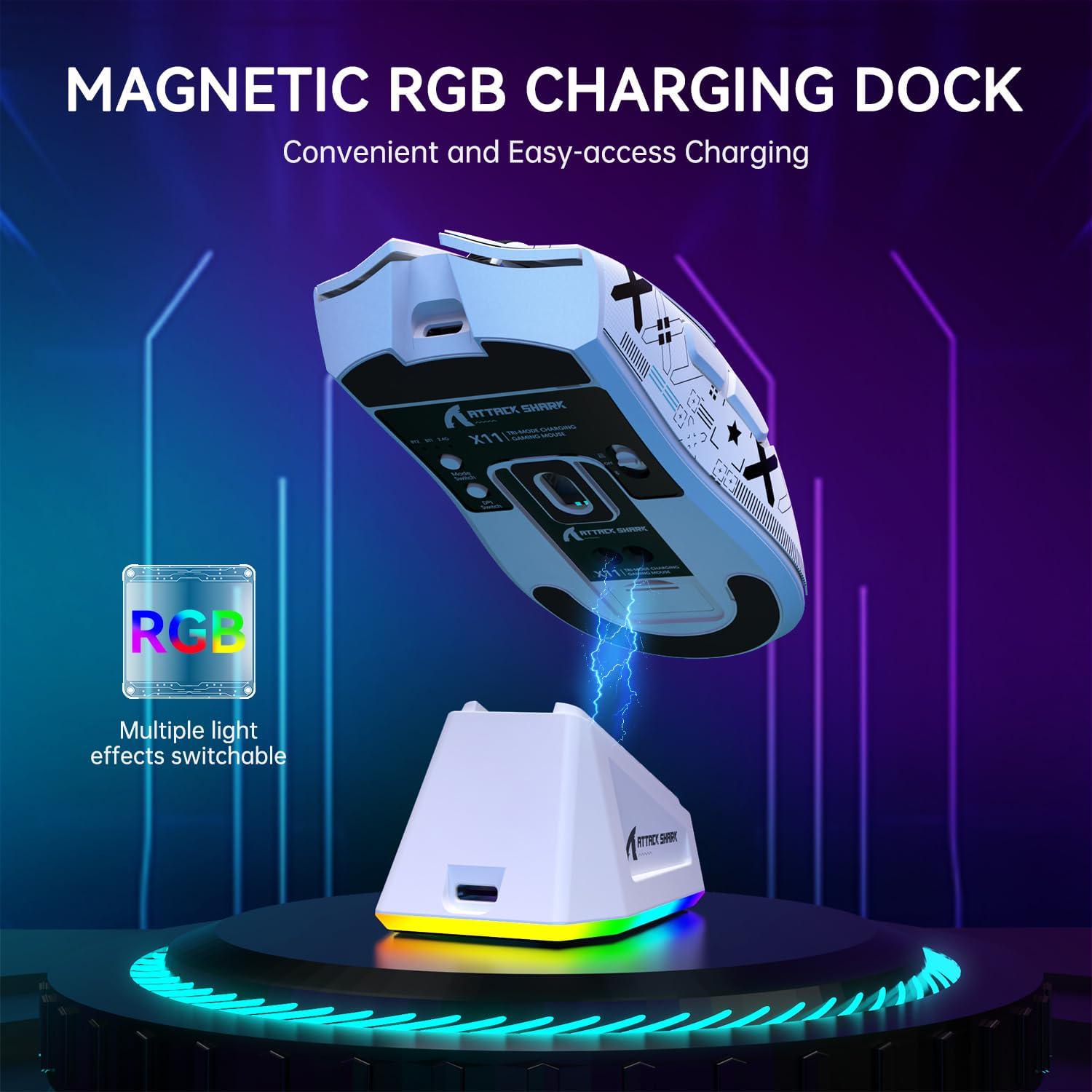 Мышь игровая беспроводная attack shark X11 RGB 22K DPI PAW3311 6 кнопок для ПК/Mac White - фото 5 Мышь игровая беспроводная attack shark X11 RGB 22K DPI PAW3311 6 кнопок для ПК/Mac White - фото 5