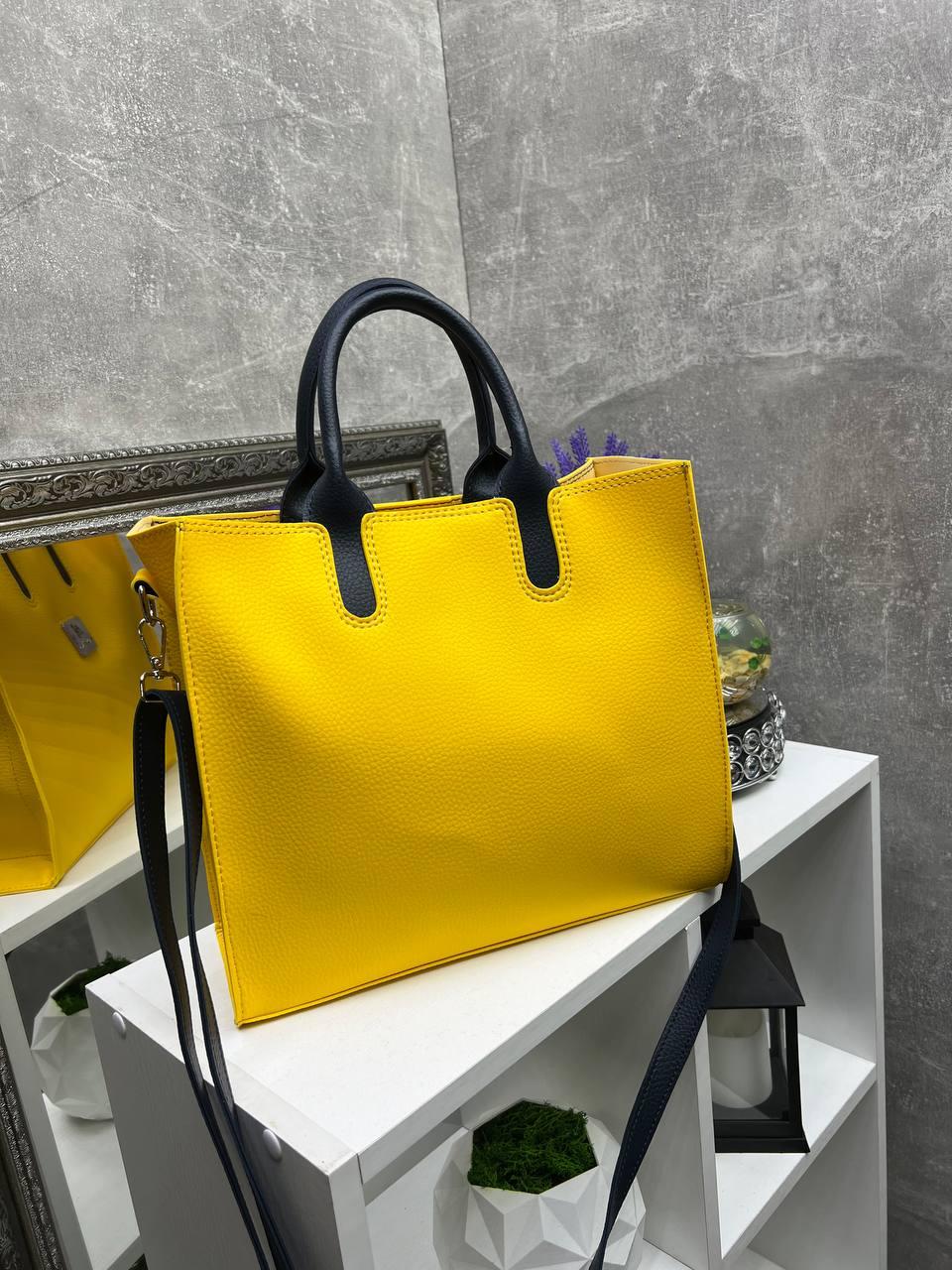 Сумка тоут женская через плечо большая классическая вмещает А4 Желтый - фото 6 Сумка тоут женская через плечо большая классическая вмещает А4 Желтый - фото 6