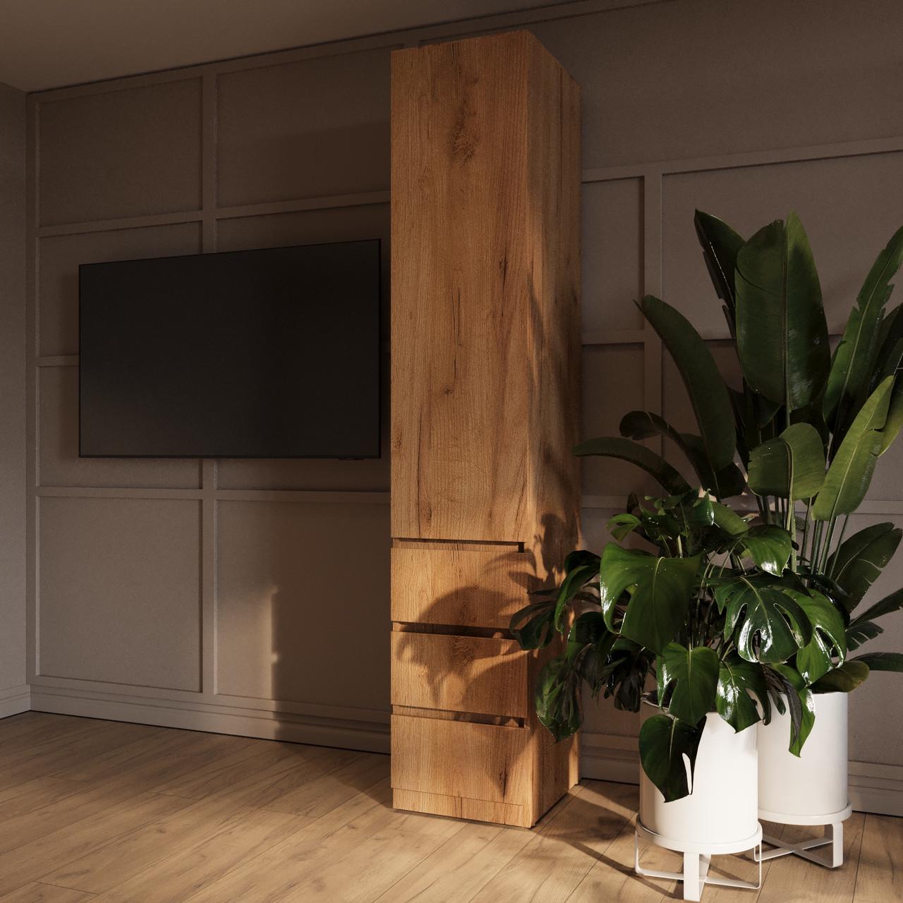 Пенал MEBEX с 3 ящиками и держателем для одежды 40х50х210 см Дуб Крафт (VL3B1S3400DC) - фото 1