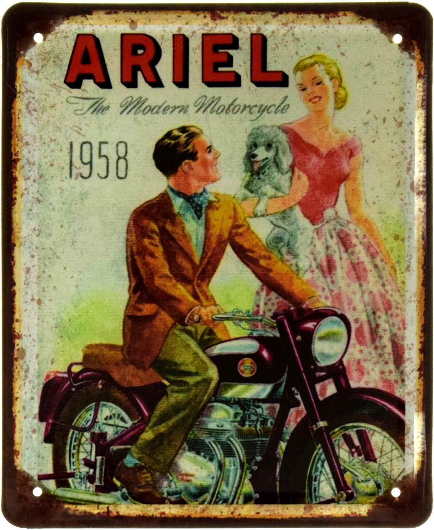 Табличка металлическая Современный Мотоцикл/The Modern Motorcycle Ariel 1958 18x22 см