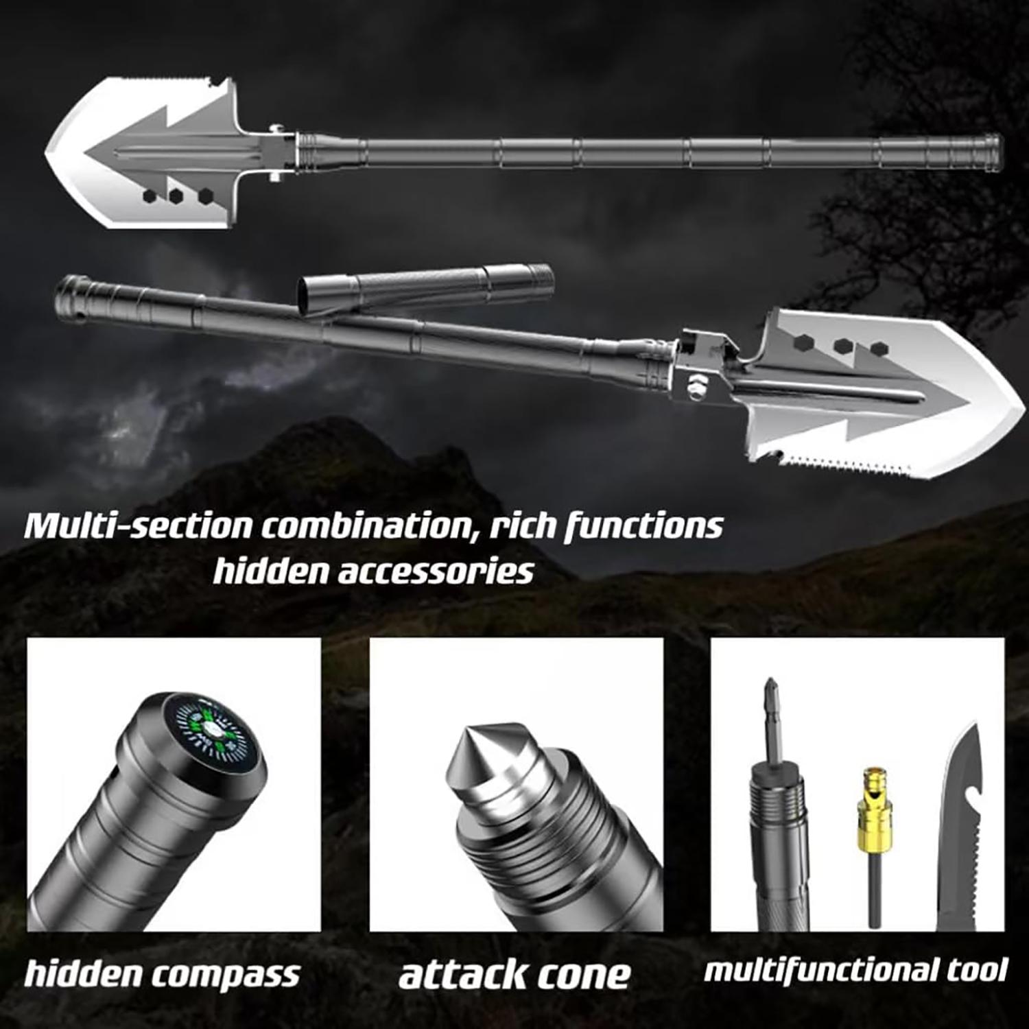 Лопата-мультитул туристическая складная многофункциональная 8в1 набор для выживания топор/нож в кейсе (87147) - фото 7